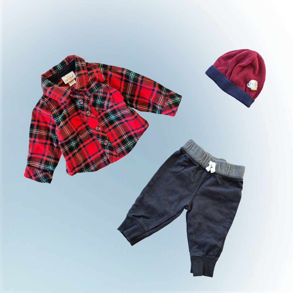 Newborn Baby Red Plaid Shirt Baby Outfit Set